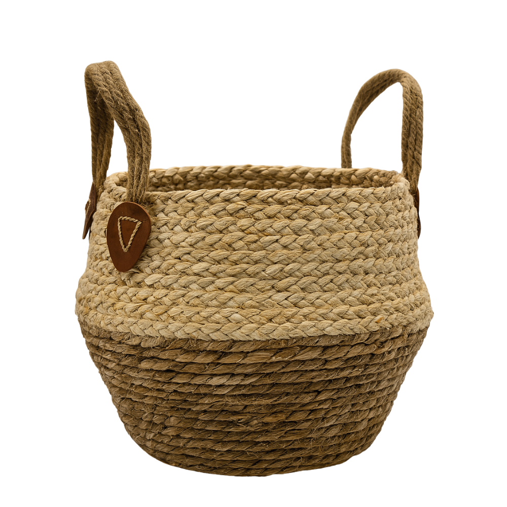 Macetero Cesto Maceta De Yute Tejida Plegable Con Asas M