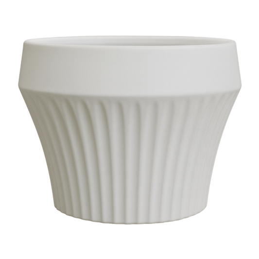 Macetero De Ceramica Blanco Mate Lineas Decorativas Maceta M