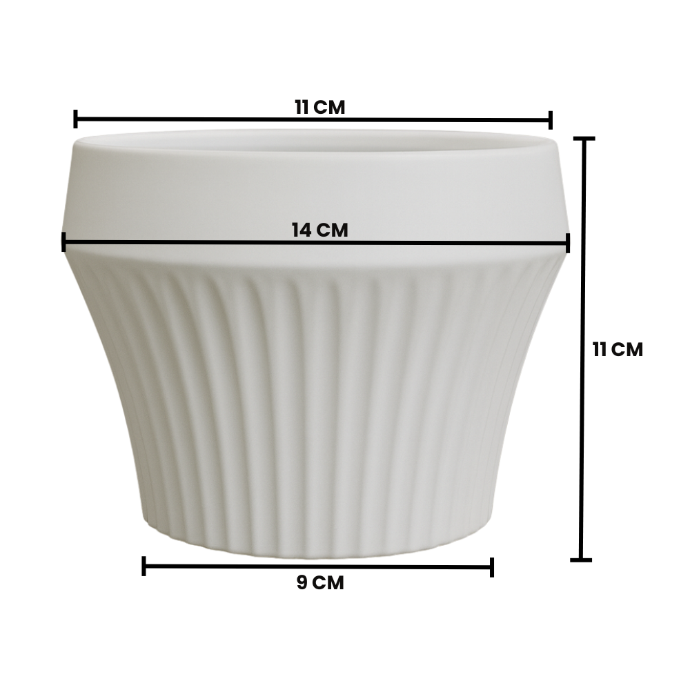 Macetero De Ceramica Blanco Mate Lineas Decorativas Maceta S