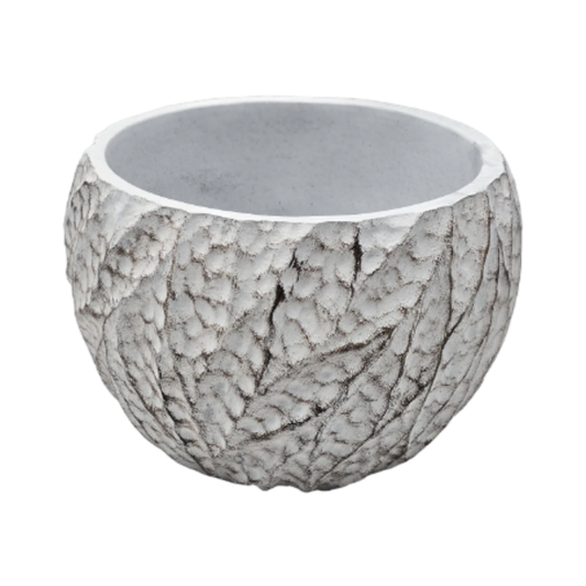 Macetero Maceta Acabado Cemento Relieve Hojas Blanco L