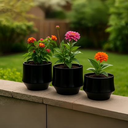 Macetero Maceta De Ceramica Elegante Negro Liso Brillante L