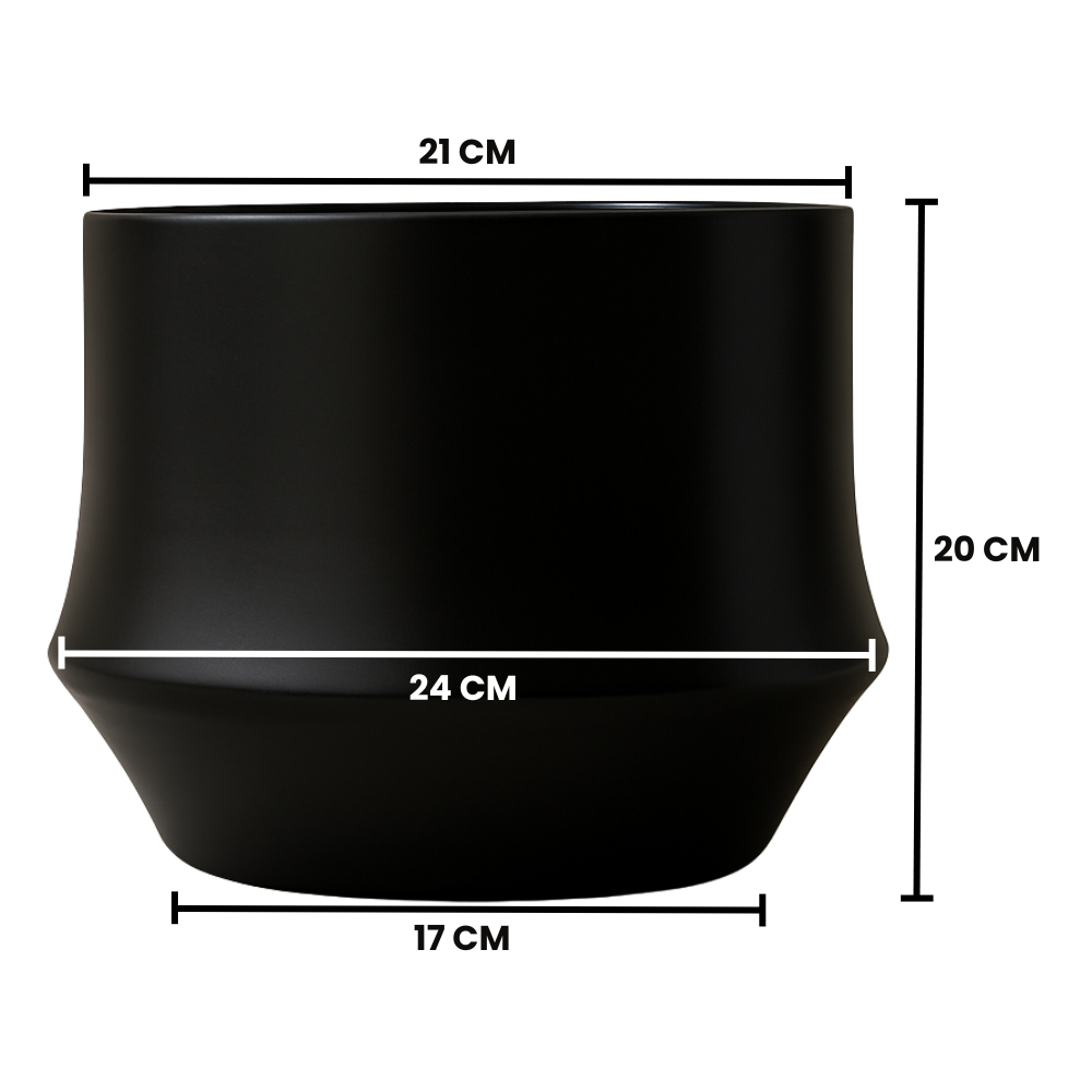Macetero Maceta De Ceramica Elegante Negro Liso Brillante L