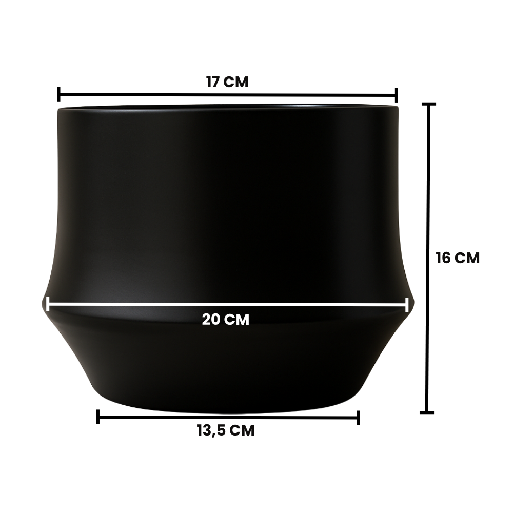 Macetero Maceta De Ceramica Elegante Negro Liso Brillante M