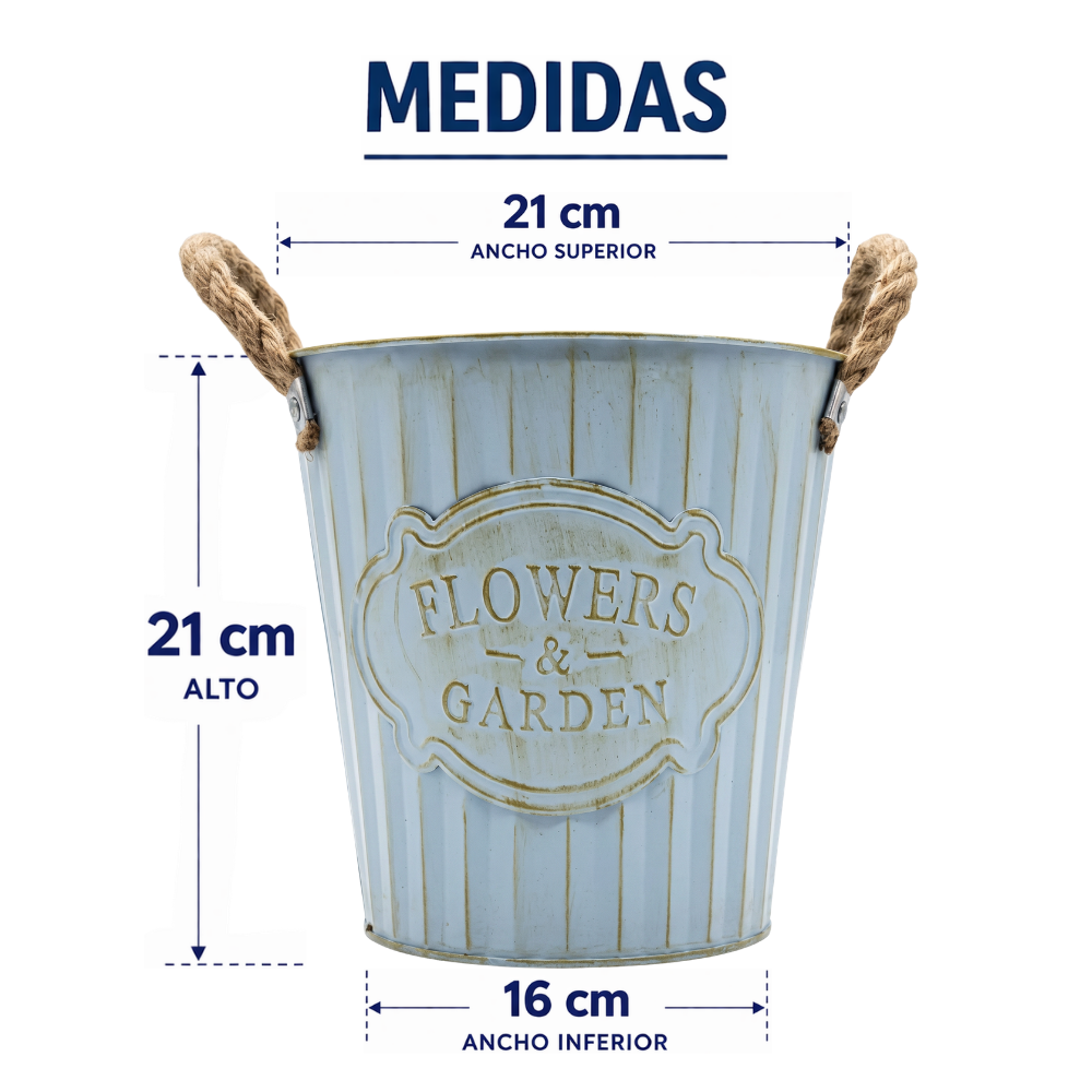 Macetero Metalico Celeste Decorativo Con Asas Jardín M