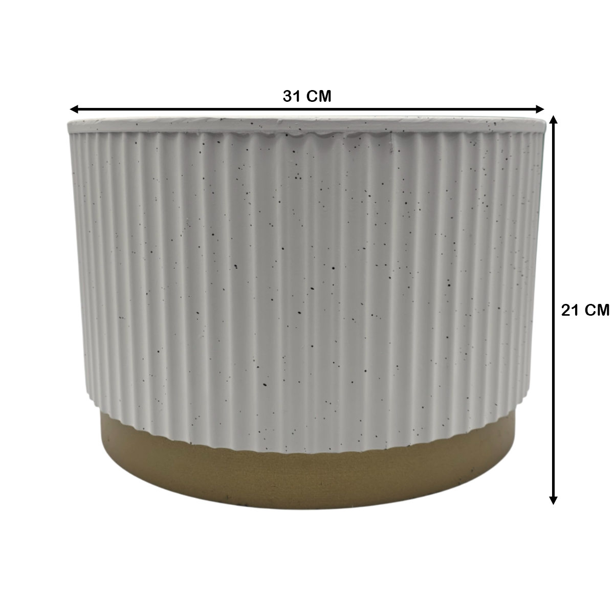 Macetero Plastico Redondo Bajo Premium Blanco Base Dorado