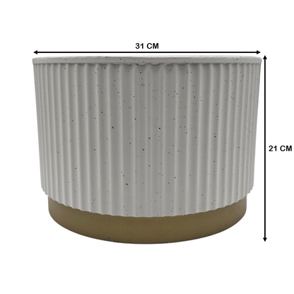 Macetero Plastico Redondo Bajo Premium Blanco Base Dorado