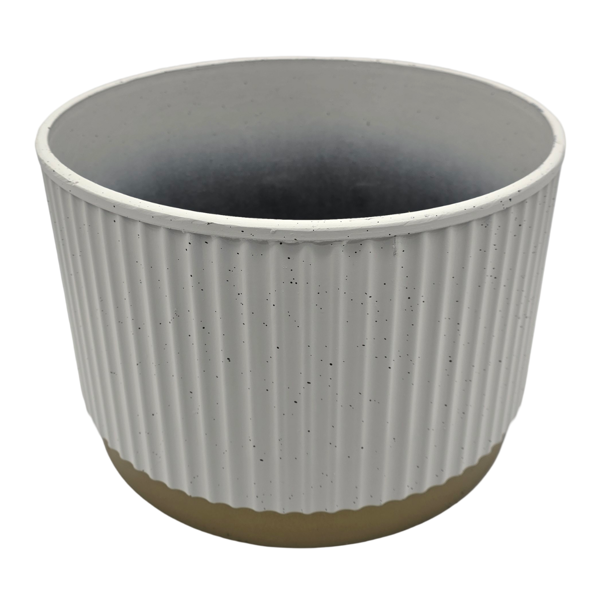 Macetero Plastico Redondo Bajo Premium Blanco Base Dorado