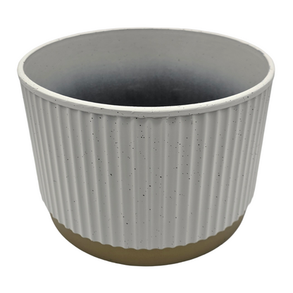 Macetero Plastico Redondo Bajo Premium Blanco Base Dorado