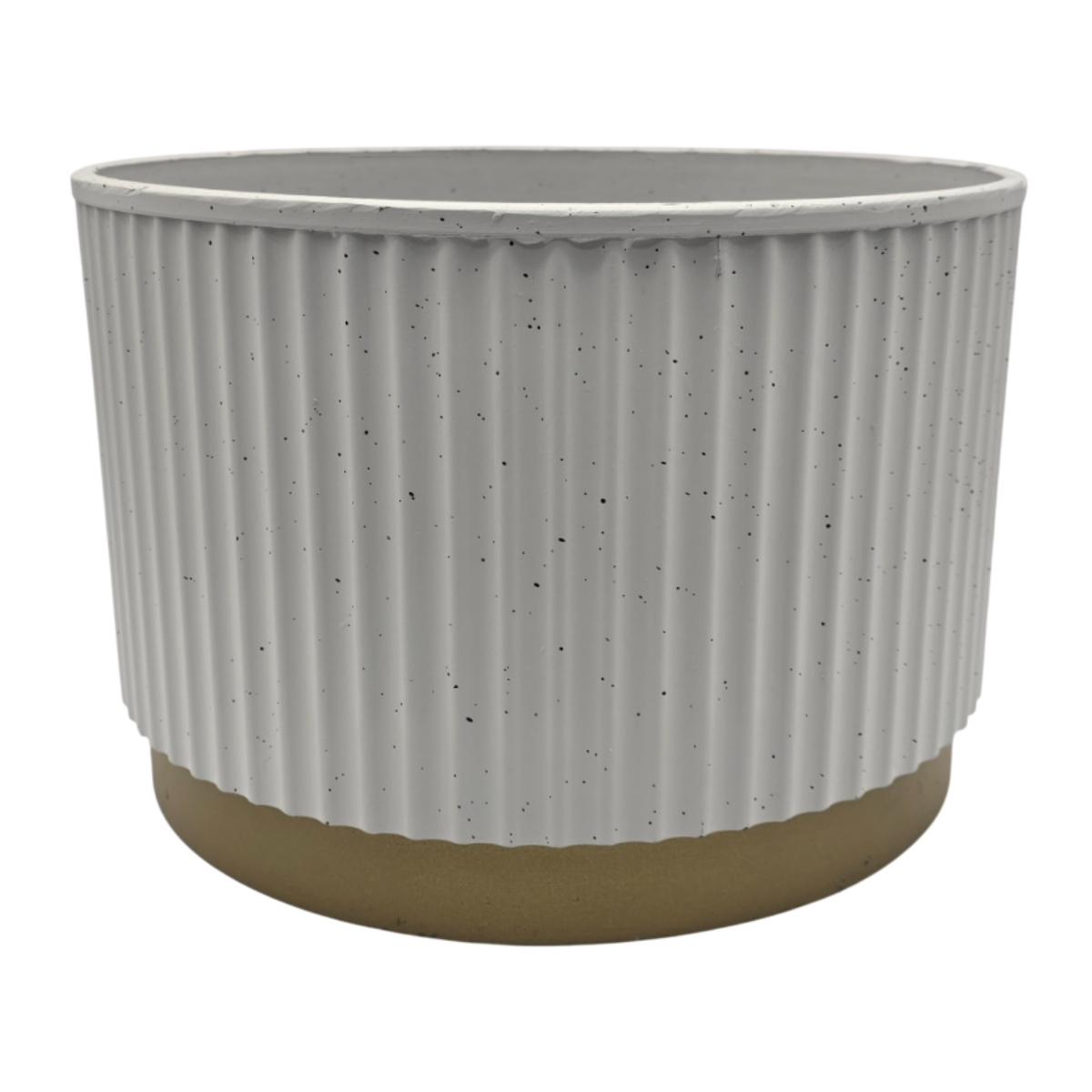 Macetero Plastico Redondo Bajo Premium Blanco Base Dorado