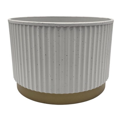 Macetero Plastico Redondo Bajo Premium Blanco Base Dorado