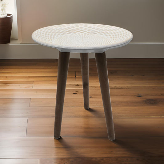 Mesa De Centro Redonda Blanca Mesa Lateral Auxiliar Living