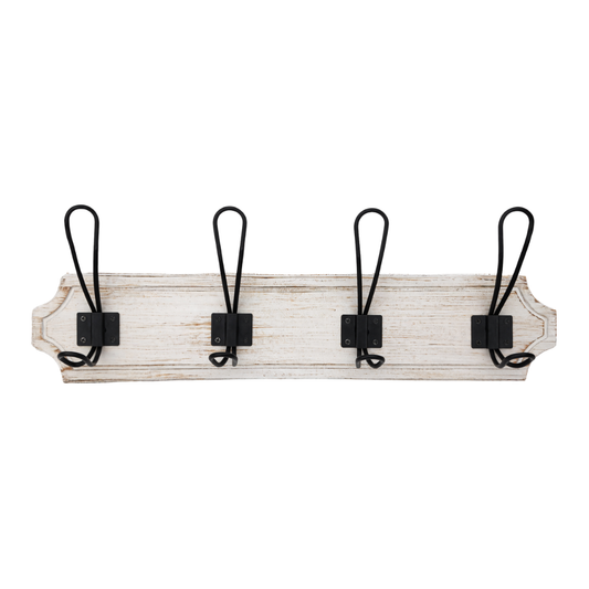 Perchero De Pared Colgador Vintage 4 Ganchos Dobles Blanco