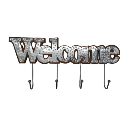 Perchero De Pared Colgador Welcome 4 Ganchos Plateado