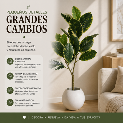 Planta Artificial Ficus Elastica Variegado Decoracion Hogar