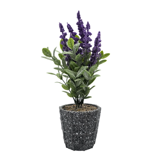 Planta Artificial Lavanda Macetero De Cemento Gris