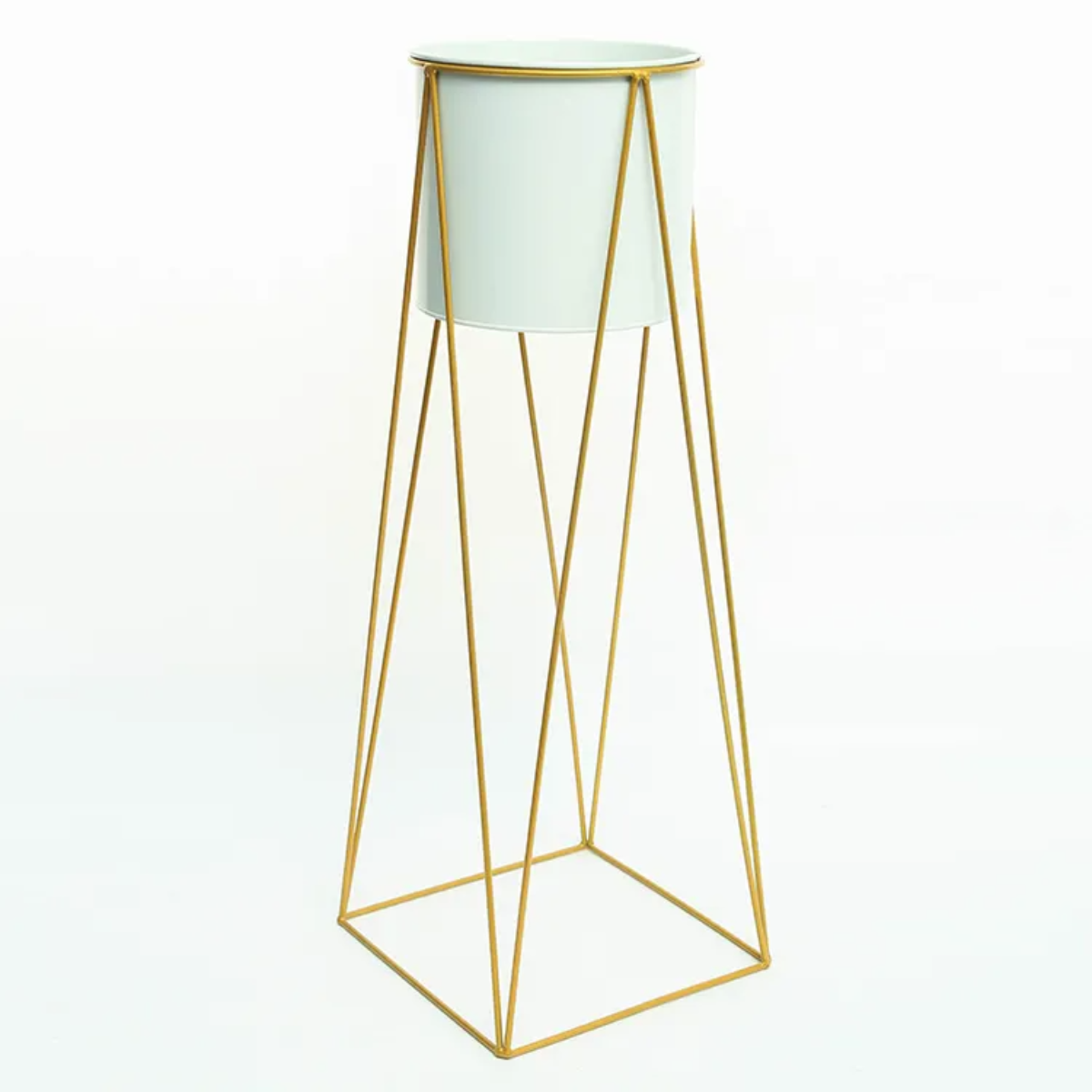 Porta Macetero Pedestal Maceta Plantas Blanco Dorado