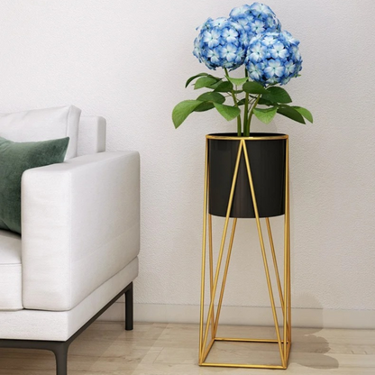 Porta Macetero Pedestal Maceta Plantas Negro Dorado Mediano