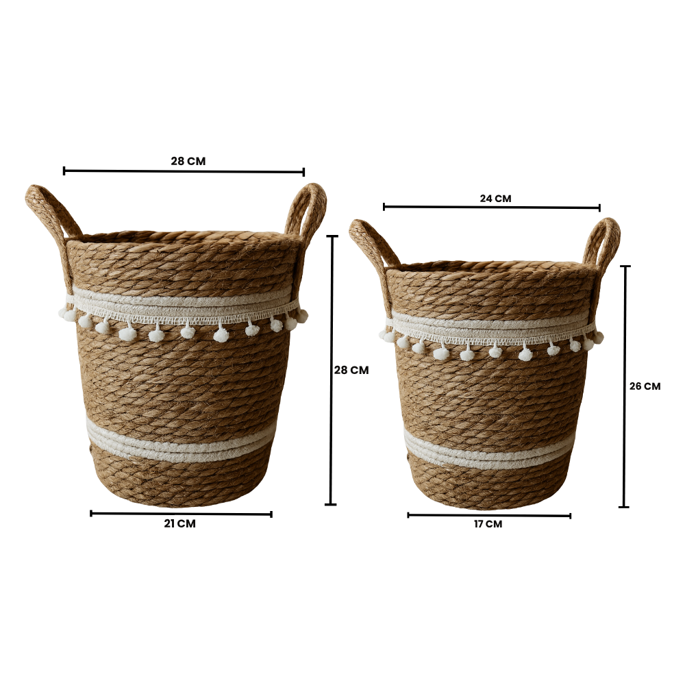 Set 2 Canastos Cesta Yute Diseño Algodón Tejido Rustico