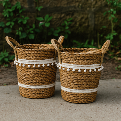 Set 2 Canastos Cesta Yute Diseño Algodón Tejido Rustico