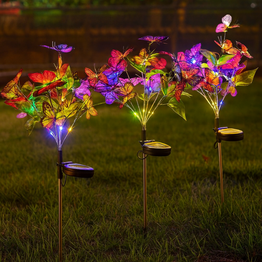 Set 2 Luces Solares Jardin Decorativas Mariposas Multicolor