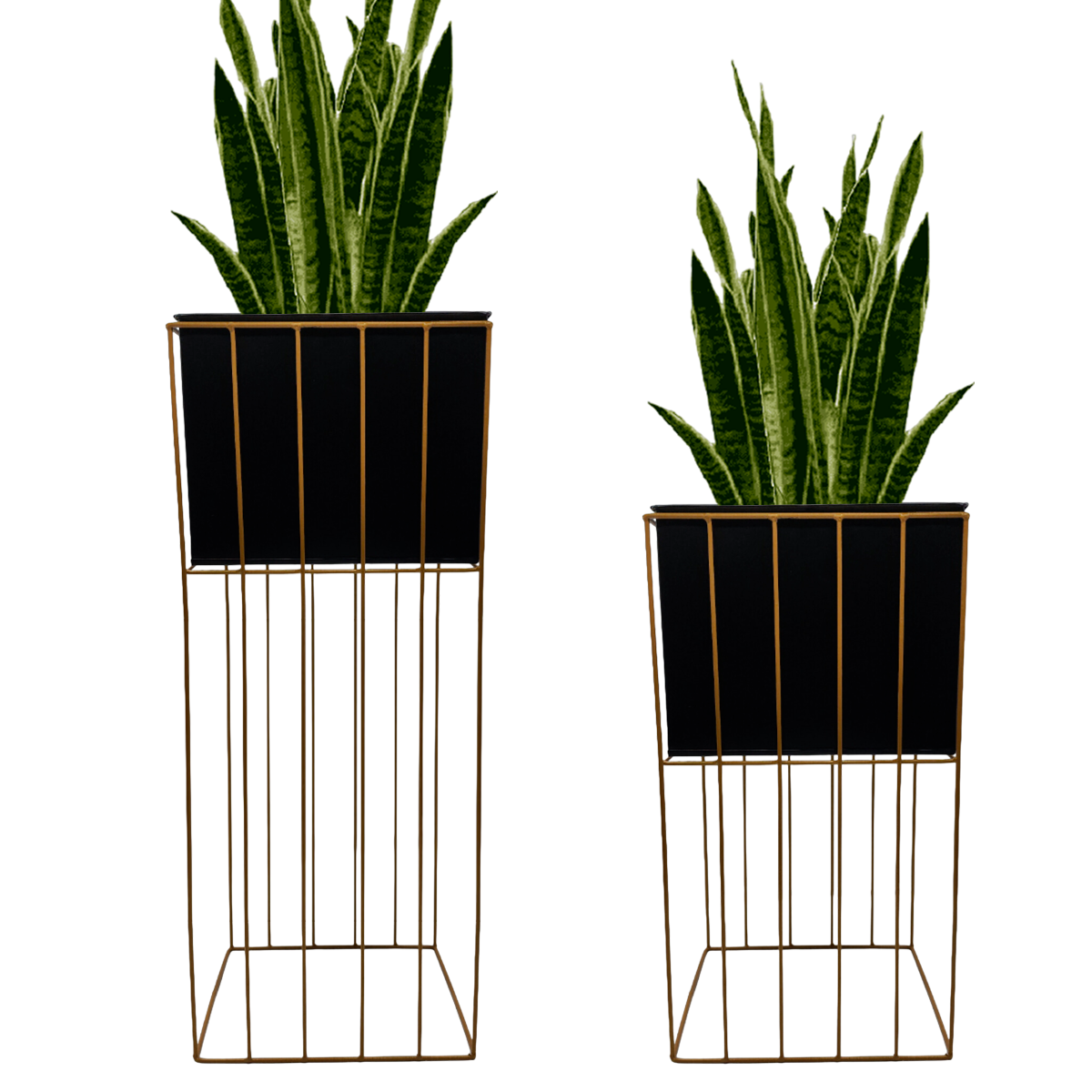 Set 2 Porta Macetero Pedestal Maceta Plantas Negro Dorado