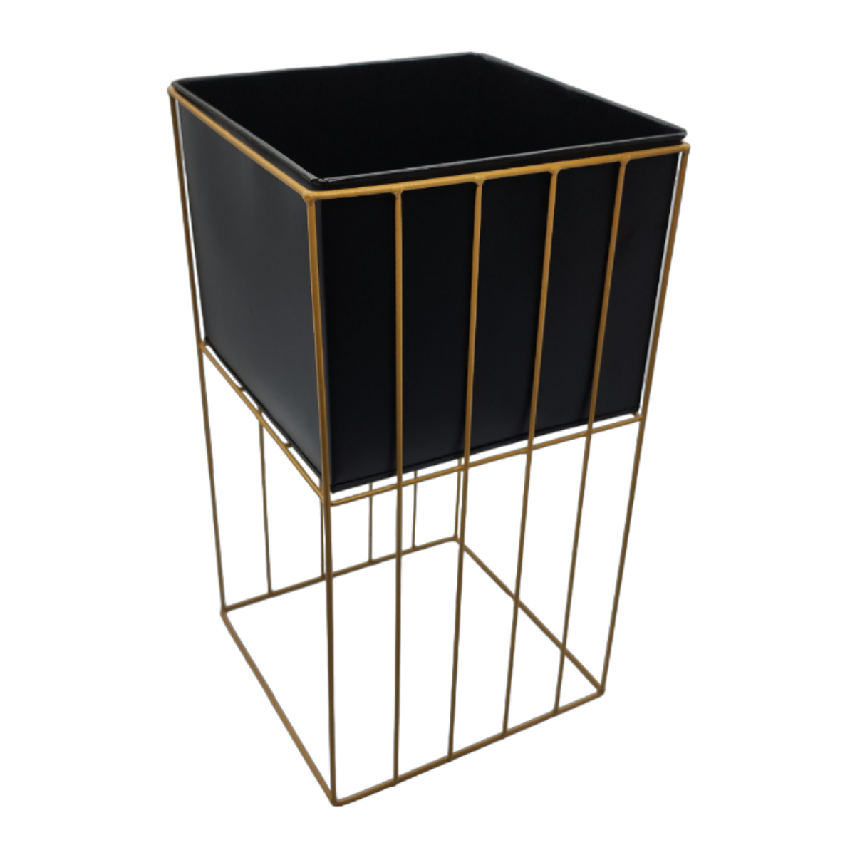 Set 2 Porta Macetero Pedestal Maceta Plantas Negro Dorado