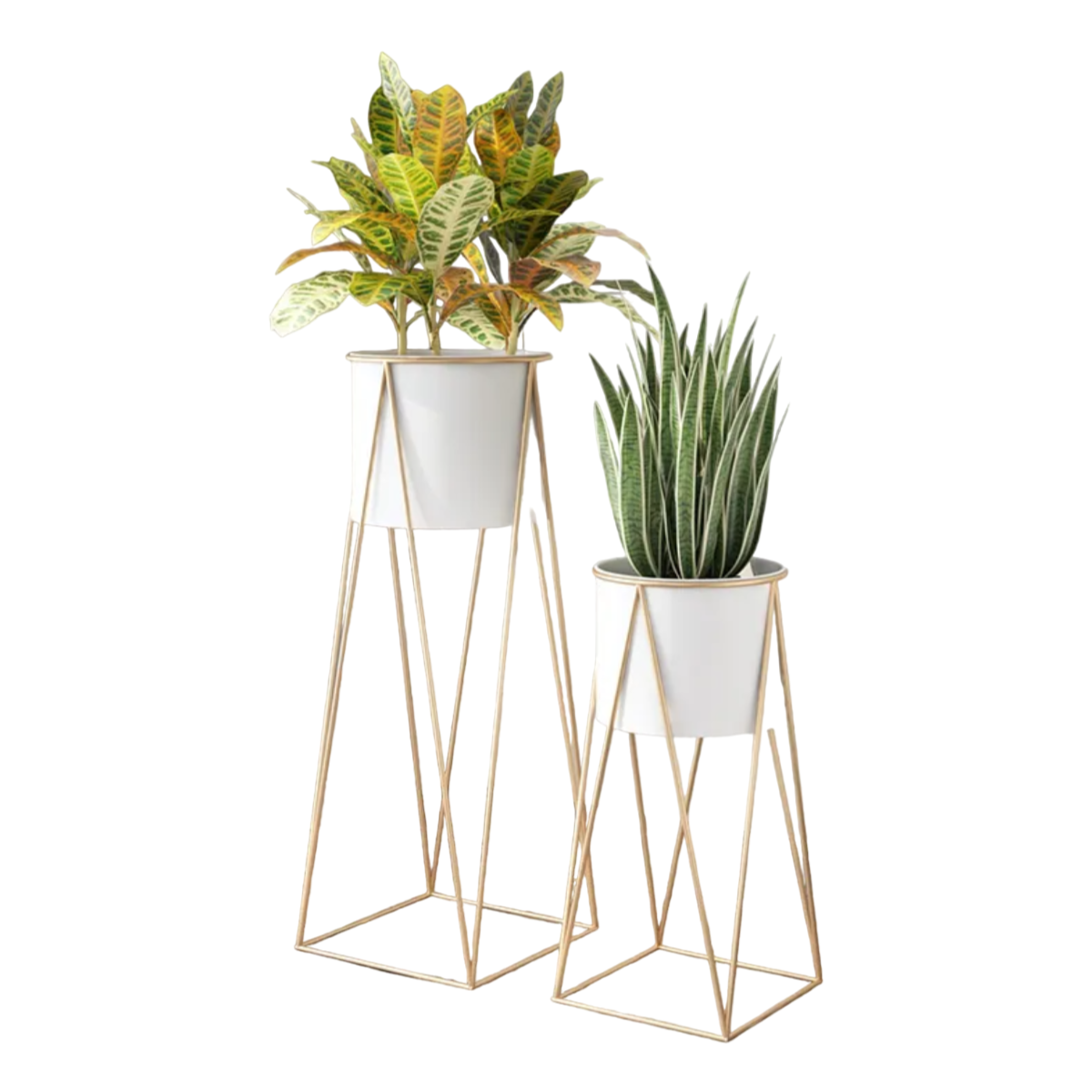 Set 2 Porta Maceteros Pedestal Maceta Plantas Blanco Dorados