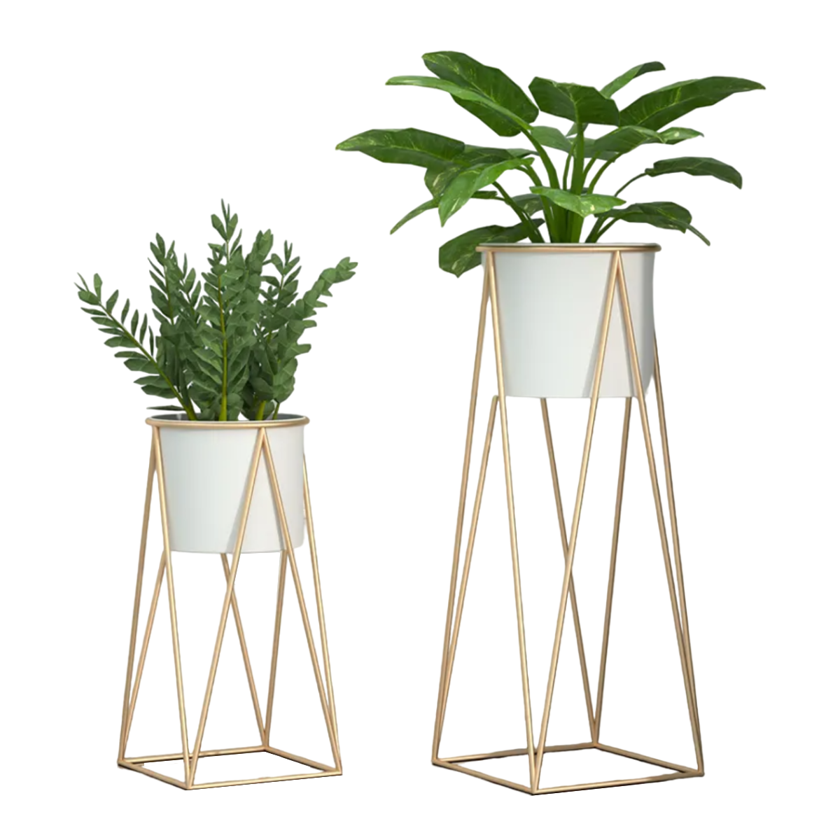 Set 2 Porta Maceteros Pedestal Maceta Plantas Blanco Dorados