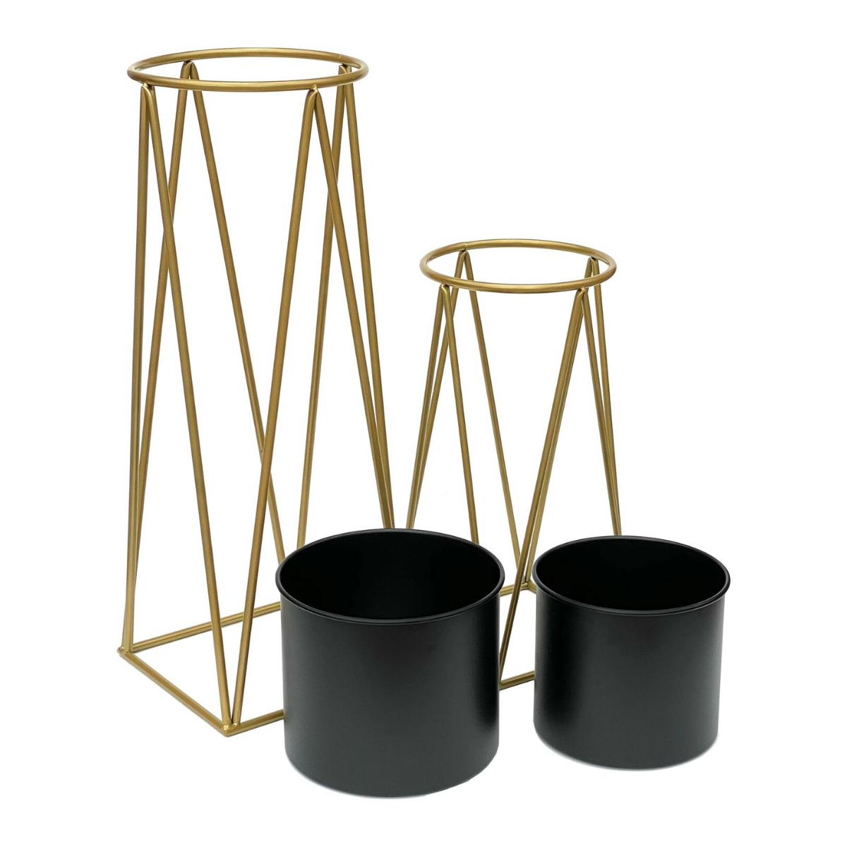 Set 2 Porta Maceteros Pedestal Maceta Plantas Negro Dorados