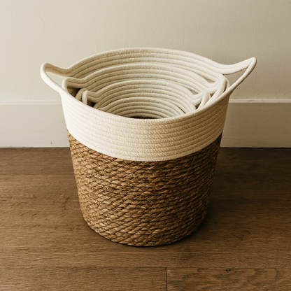 Set 3 Canastos Cesta Yute Algodón Tejido Estilo Rustico Asas