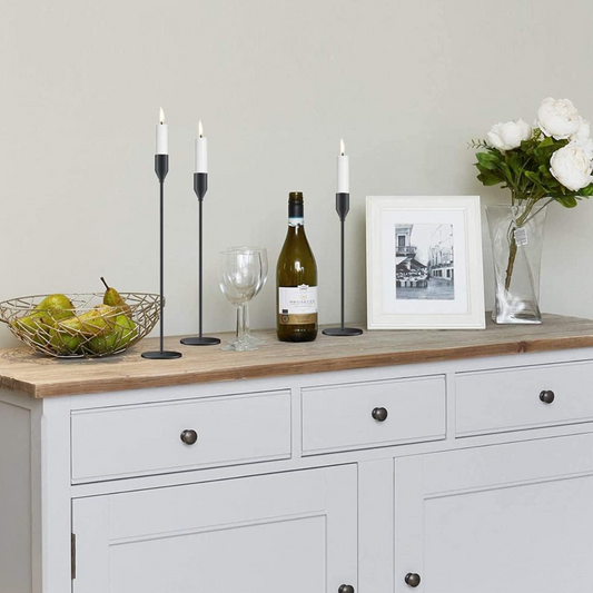 Set 3 Candelabros Porta Velas Negro Decora Centro De Mesa