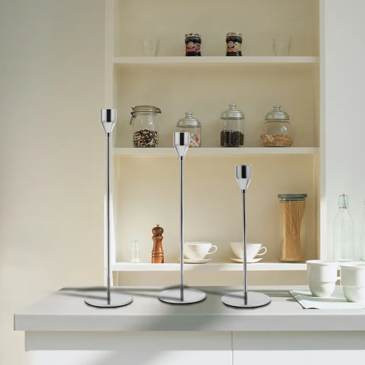 Set 3 Candelabros Porta Velas Plateado Decora Centro De Mesa