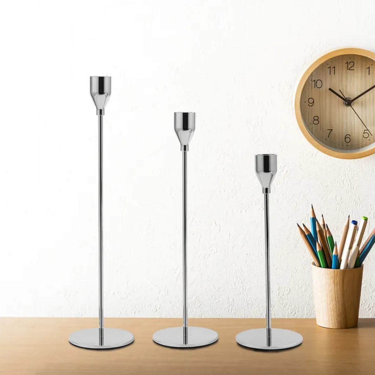 Set 3 Candelabros Porta Velas Plateado Decora Centro De Mesa