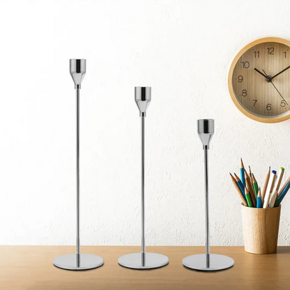 Set 3 Candelabros Porta Velas Plateado Decora Centro De Mesa