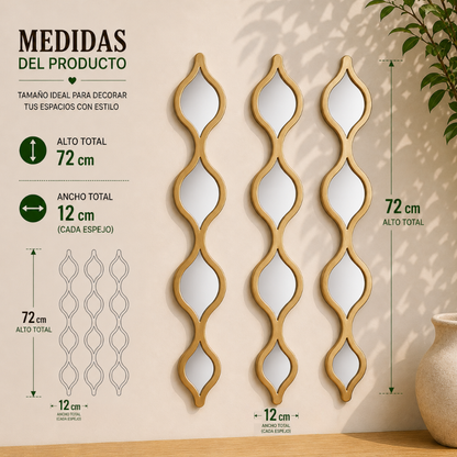 Set 3 Espejos De Pared De Ondas Alargadas Marcos De Espejos