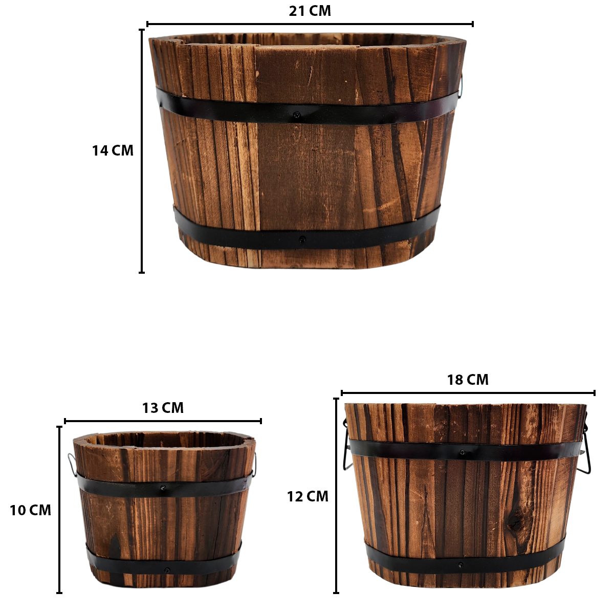 Set 3 Maceteros De Madera Tipo Barril Para Jardín Terraza