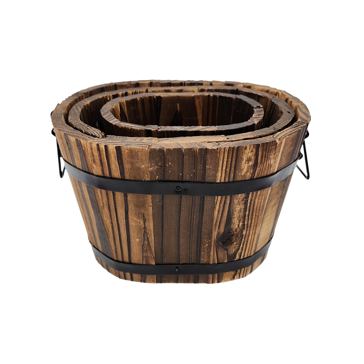 Set 3 Maceteros De Madera Tipo Barril Para Jardín Terraza