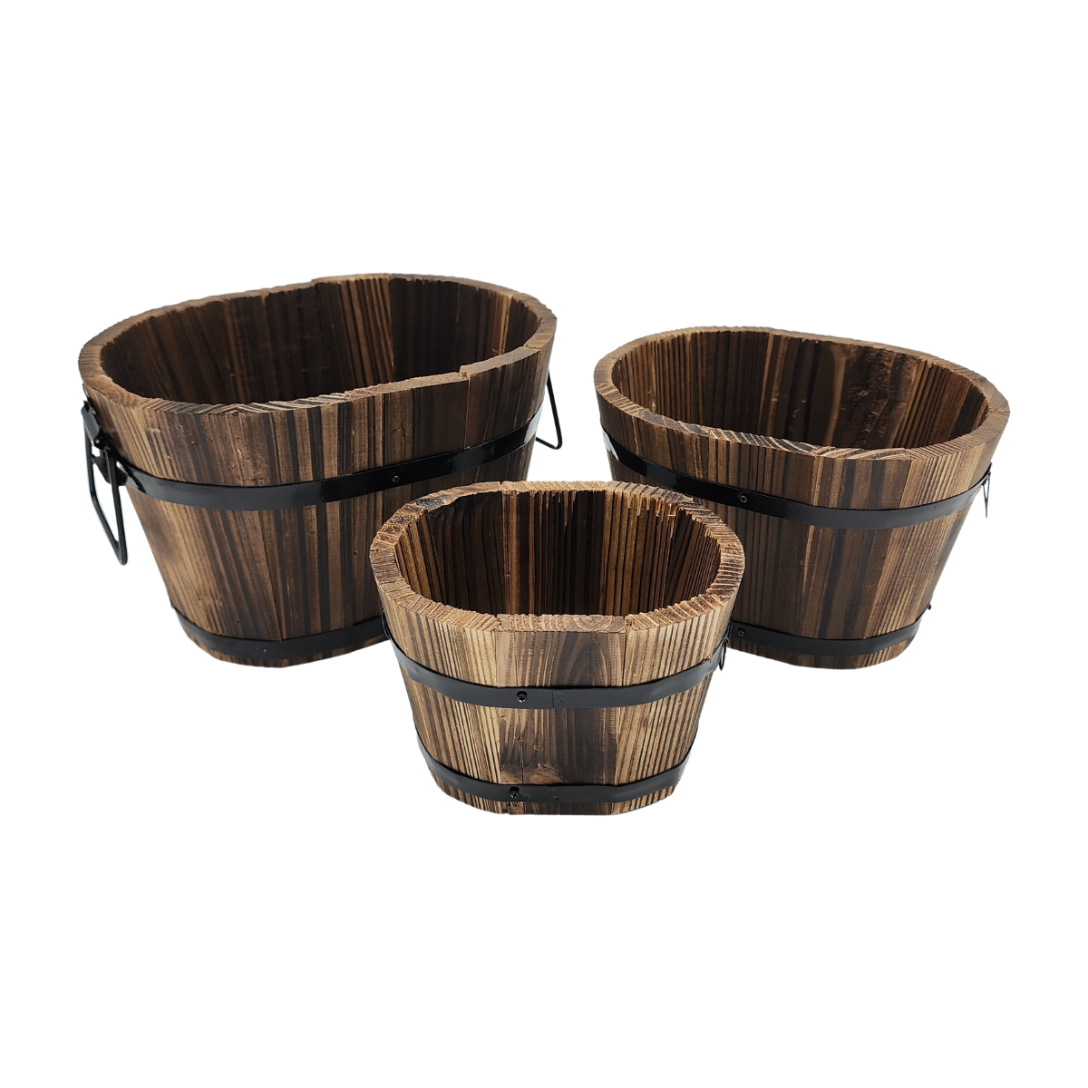 Set 3 Maceteros De Madera Tipo Barril Para Jardín Terraza
