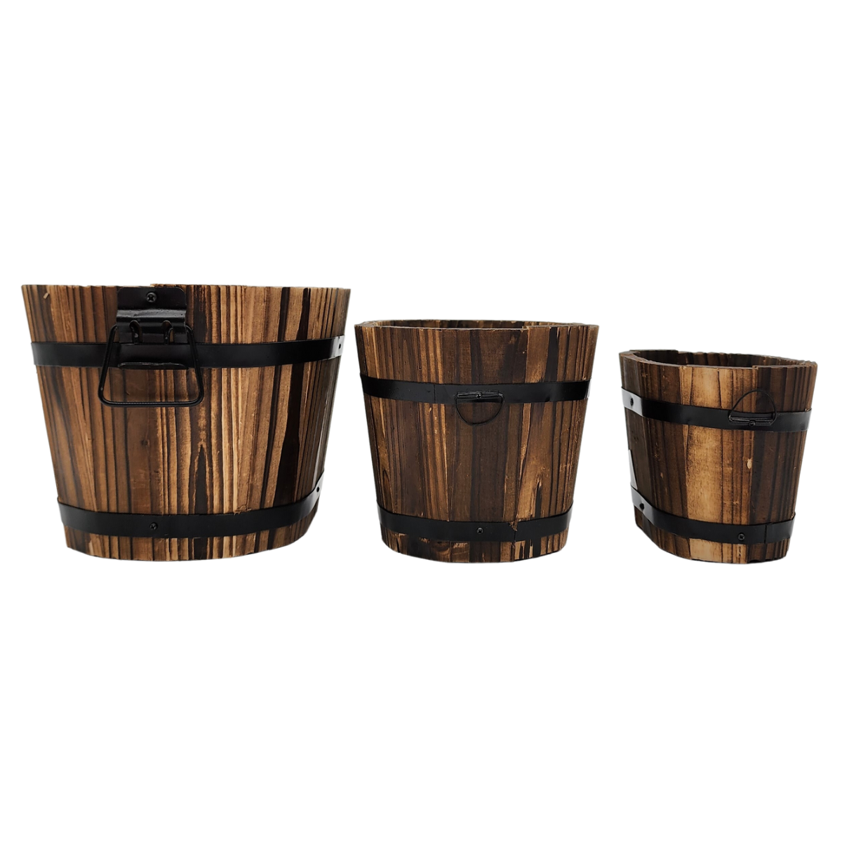 Set 3 Maceteros De Madera Tipo Barril Para Jardín Terraza