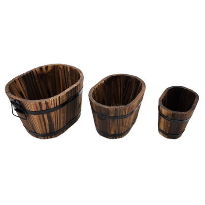 Set 3 Maceteros De Madera Tipo Barril Para Jardín Terraza