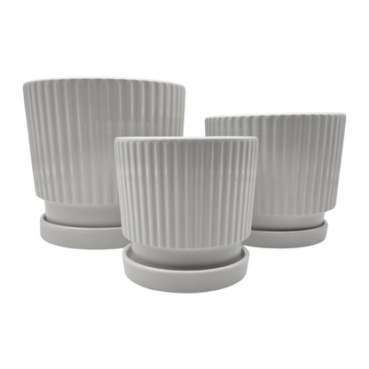 Set 3 Maceteros Maceta De Cerámica Blancos Diseños Lineas