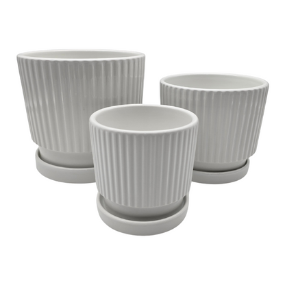 Set 3 Maceteros Maceta De Cerámica Blancos Diseños Lineas