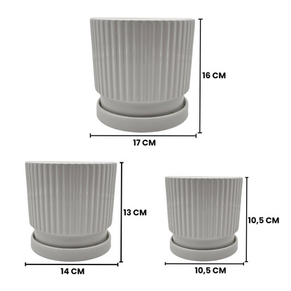 Set 3 Maceteros Maceta De Cerámica Blancos Diseños Lineas