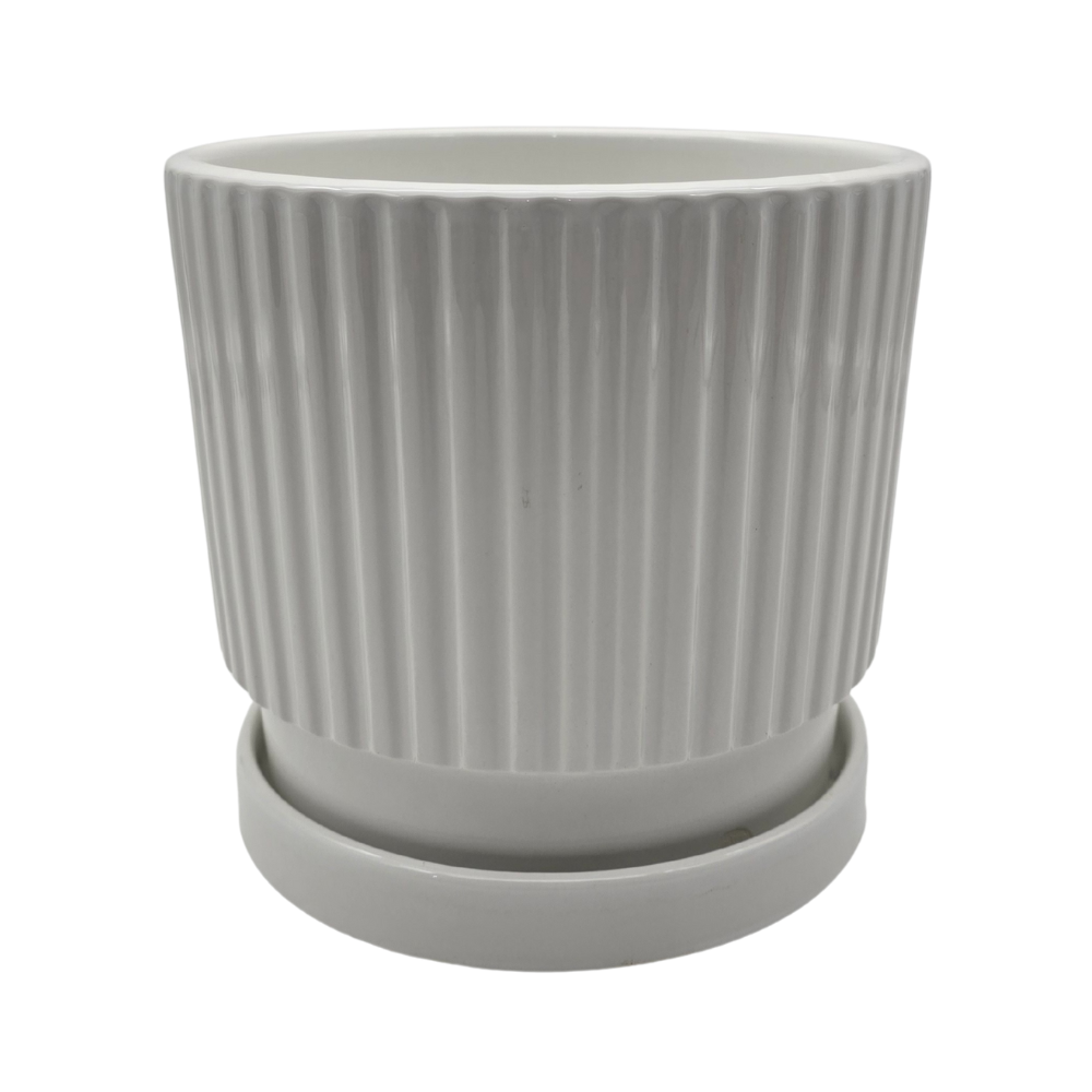 Set 3 Maceteros Maceta De Cerámica Blancos Diseños Lineas