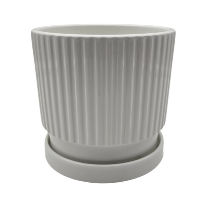 Set 3 Maceteros Maceta De Cerámica Blancos Diseños Lineas