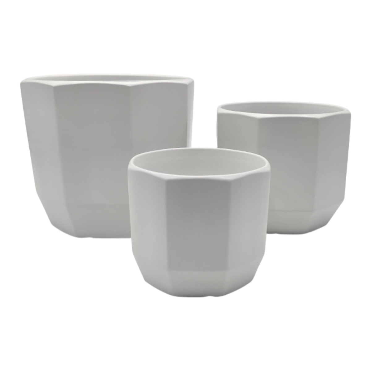 Set 3 Maceteros Maceta De Ceramica Blancos Lineas Verticales