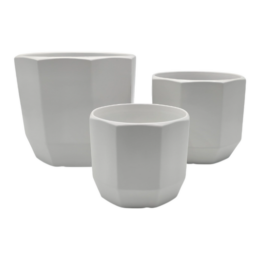 Set 3 Maceteros Maceta De Ceramica Blancos Lineas Verticales