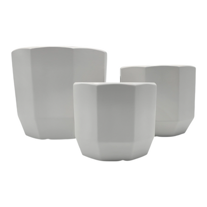 Set 3 Maceteros Maceta De Ceramica Blancos Lineas Verticales