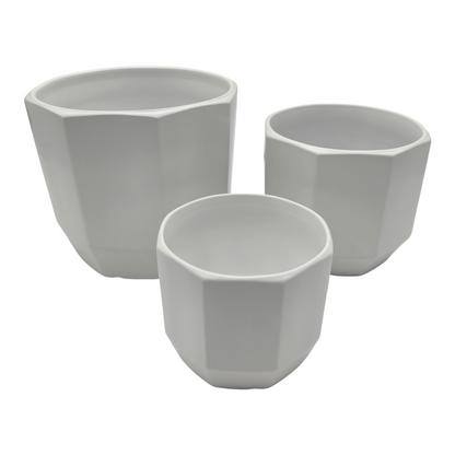 Set 3 Maceteros Maceta De Ceramica Blancos Lineas Verticales