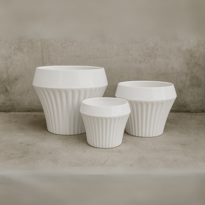Set 3 Maceteros Maceta De Cerámica Blancos Líneas